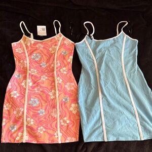 Forever 21 Pink Floral Mini Dress & Blue Slip Mini Dress